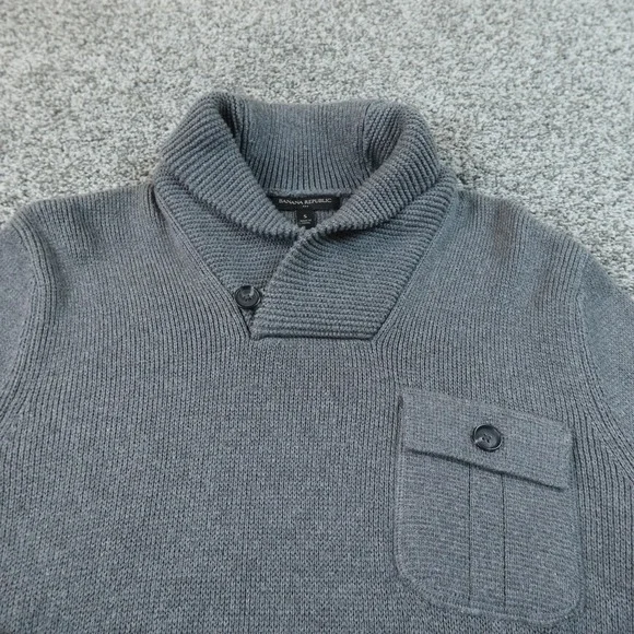 Banana Republic Sweater Mens S Gray Shawl Collar Knit Pullover Chest Pocket Warm