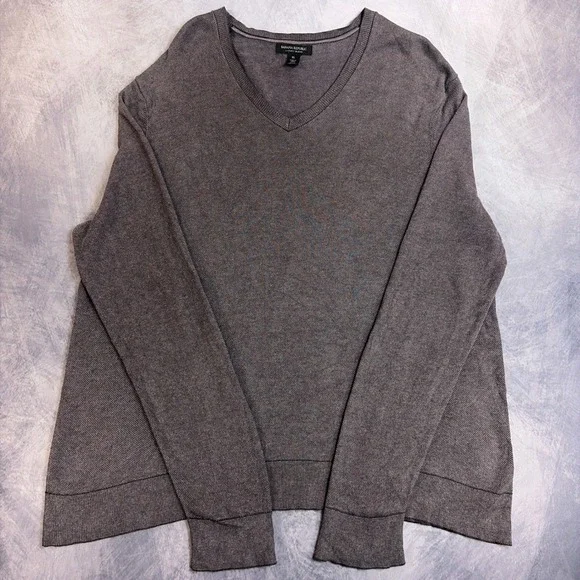 Banana Republic Luxury Blend Silk Cotton Cashmere V-Neck Sweater Gray Mens XL