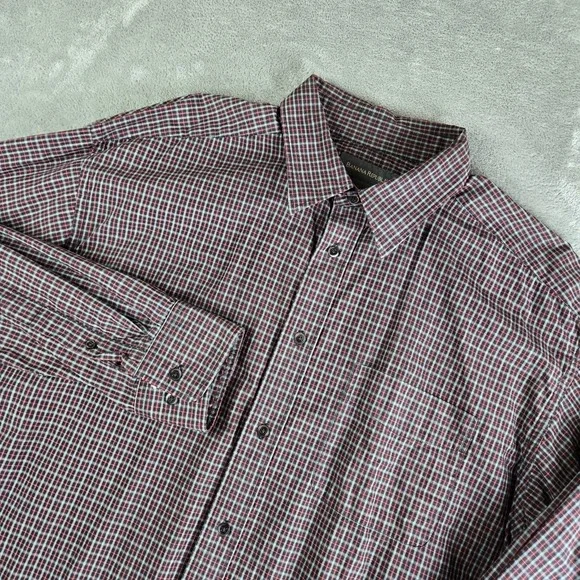 Banana Republic Shirt Mens XL Gray Red Checkered Long Sleeve Casual Career Work
