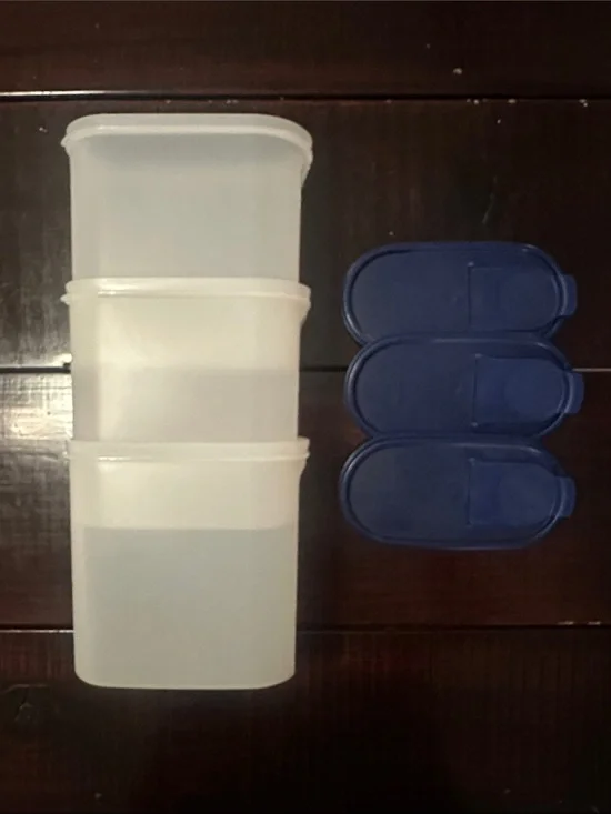 Tupperware- Set of 3 Clear Plastic Food Storage Containers with Blue Lids