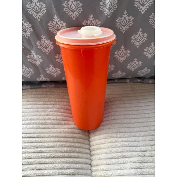 Vintage Tupperware Orange Tumbler Cup 262-13 Container with Sealable Lid Slim