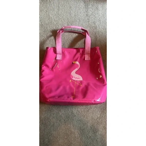 Hot Pink Flamingo Insulated Thermal Beach Tote Bag Picnic Cooler Zip Top