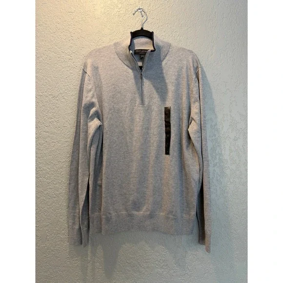 Banana Republic Mens Eco Sweater Gray Cotton Quarter Zip Large NWT