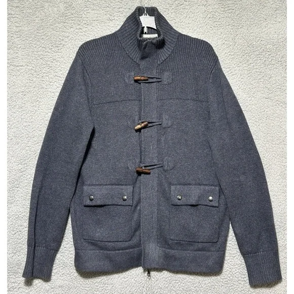 Banana Republic Toggle Full Zip Cardigan Men Medium Smoky Blue Fisherman Classic