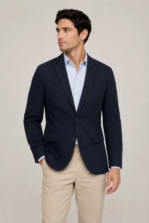Banana Republic Tailored Fit Navy Pinstripe Blazer Sport Coat 40R Italian Fabric