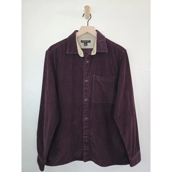 Banana Republic Organic Cotton Corduroy Shirt Mens M Burgundy Button Up