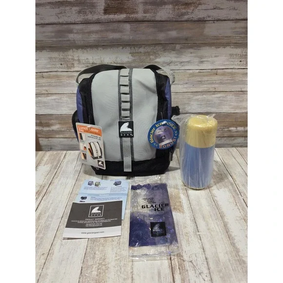 Glacier Gear Lunch Cooler Bag Blue Grey Insulated with Thermos and Ice Pack