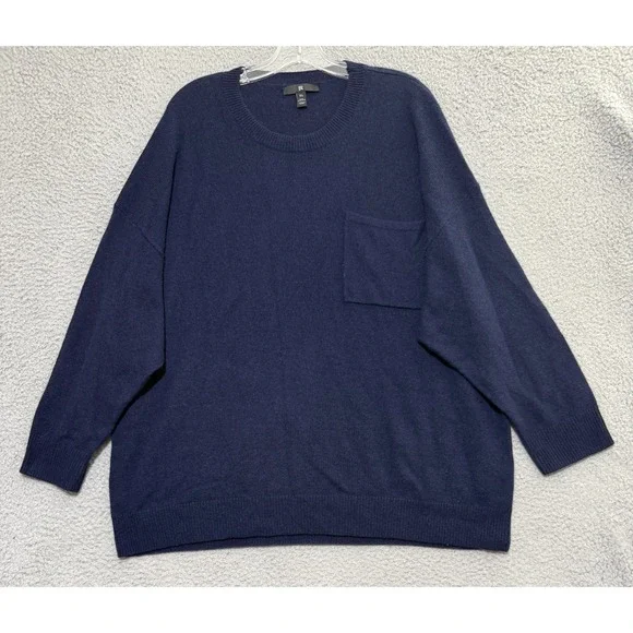Banana Republic 100% Cashmere Size XL Crew Neck Oversized Sweater Navy Blue