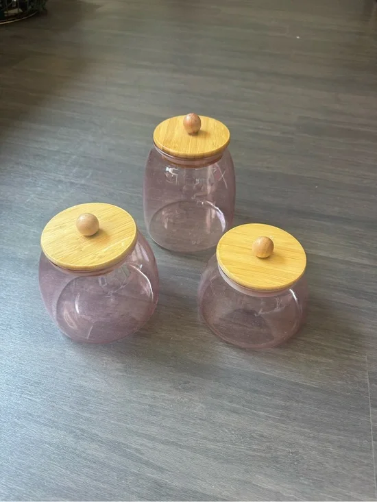 Target Pink Glass Pantry Jars with Bamboo Lids - Set of 3