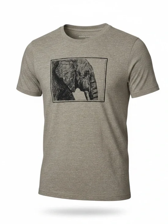 Banana Republic Elephant Graphic T Shirt Mens Small Khaki Scribble Sketch Tee