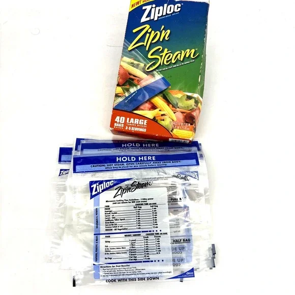 Ziploc Zip'n Steam Cooking Bags Size Large QTY 24 Open Box‎ Discontinued 10x10