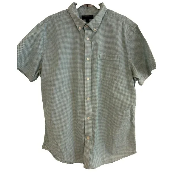 Banana Republic Shirt Men’s XL Short Sleeve Green Plaid Cotton Easter Spring EUC
