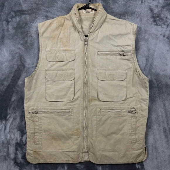 Banana Republic Safari Vest Mens M Tan Vintage Cotton Multi Pocket Utility 9792