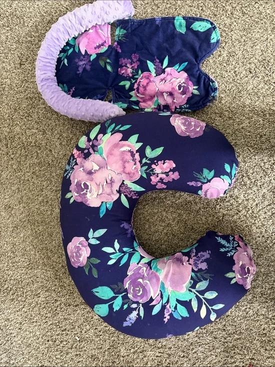 Floral Navy & Purple Nursing Pillow and car seat cover with canopy