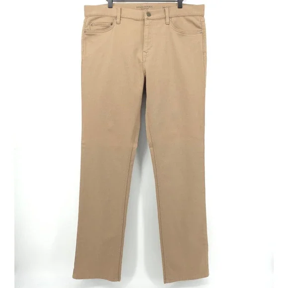 Banana Republic Mens Traveler Pants 36x34 Slim Fit Khaki Tan Chino Stretch