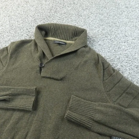Banana Republic Sweater Mens S‎ Green Knit Pullover Shawl Collar Sweatshirt Cozy