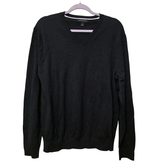 Banana Republic Mens V-Neck Sweater Black Long Sleeve Cotton Blend Size L