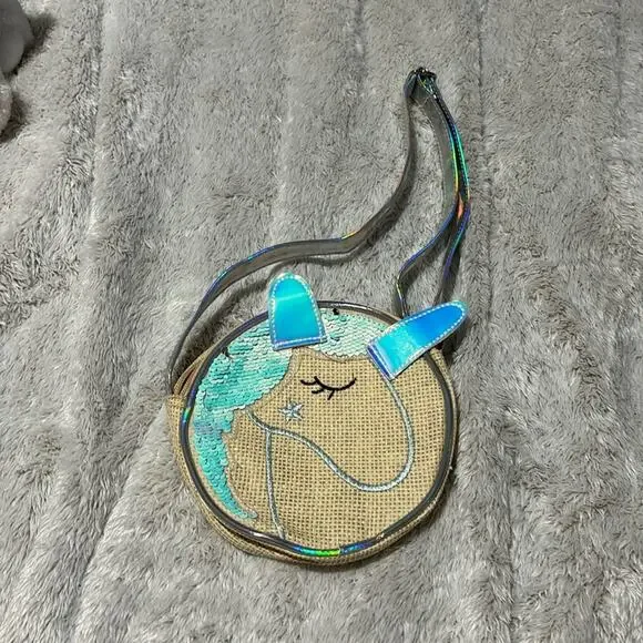Aeropostale round purse unicorn sequined adjustable strap cross body nwot