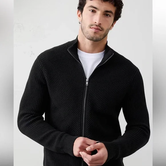 Banana Republic FISHERMAN SWEATER JACKET Black Men's Cardigan Sweater Size L‎