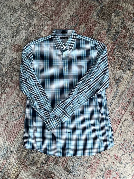 Banana Republic Camden Fit Blue and Black Plaid Button-Down Shirt XL