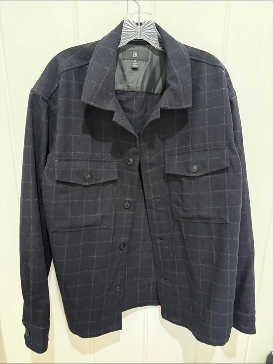 Banana Republic Men's Navy Windowpane Shirt Jacket