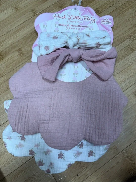Pink Floral Bib & Headband Set