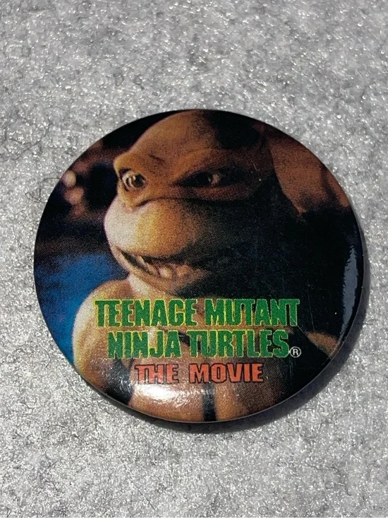 VINTAGE Teenage Mutant Ninja Turtles Round Pinback Button - Brown/Black Detail