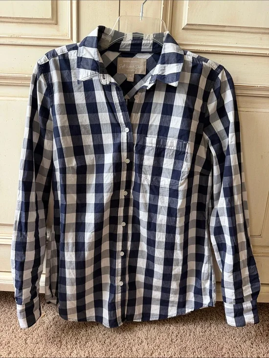 Banana Republic Navy and White Gingham Button-Down Shirt