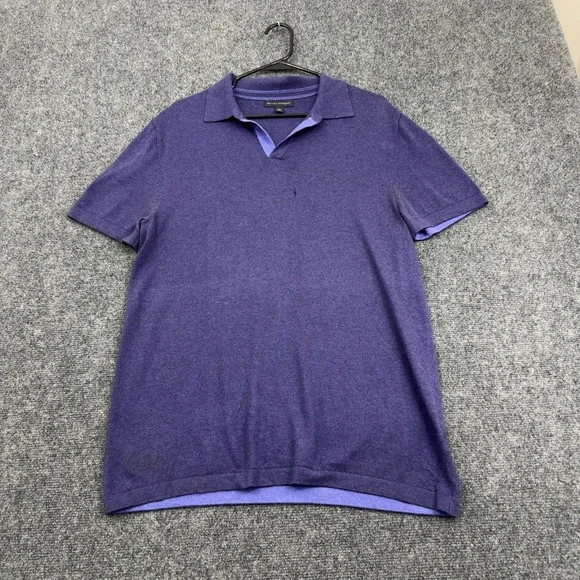 Banana Republic Polo Shirt Men L Purple Silk Cotton Cashmere Blend Casual Casual