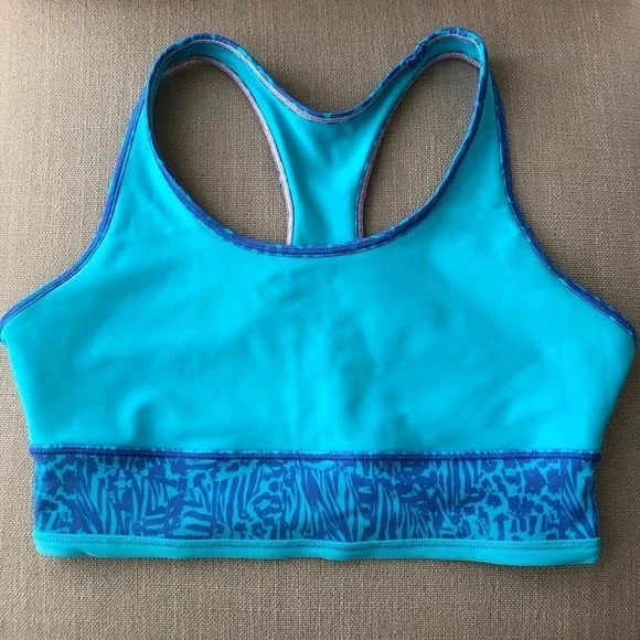 Lululemon Ivivva Girls Size 14 Turquoise Racerback Sports Bra Zebra Animal Print