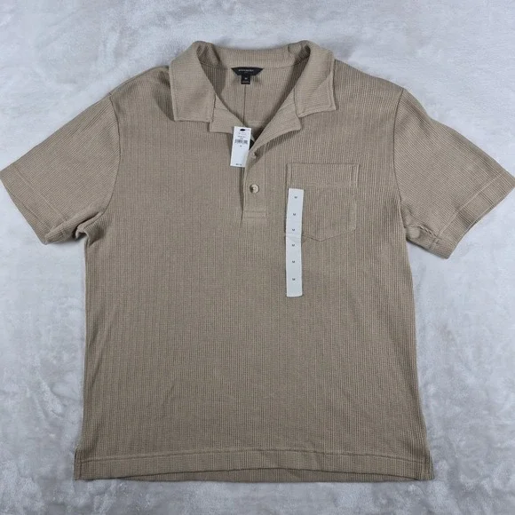 Banana Republic Polo Shirt Men's Medium Beige Camp Collar Short Sleeve NWT