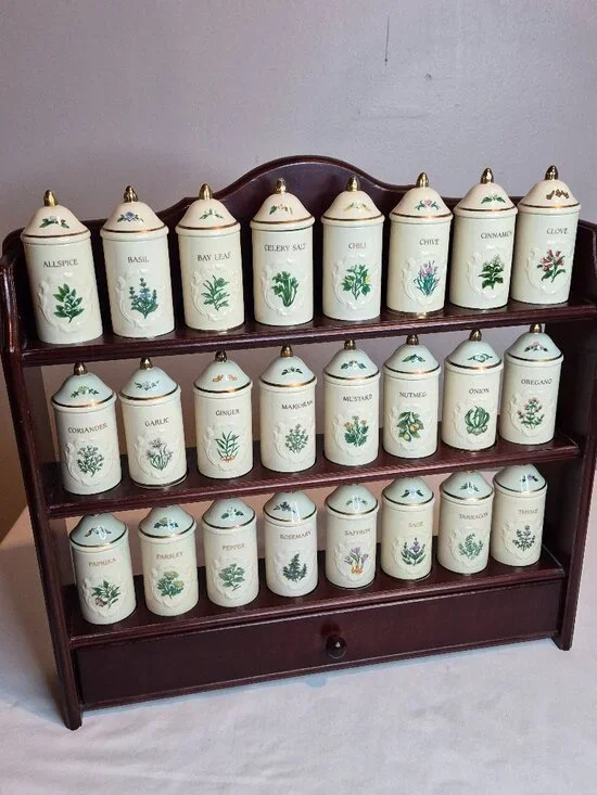 Vintage Lenox 1992 Porcelain Spice Garden Jars w/ Rack Set of 24