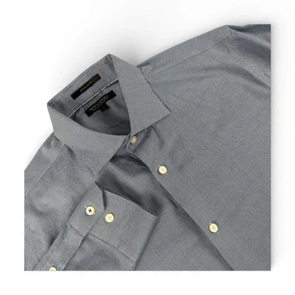 Banana‎ Republic Shirt Mens L Standard Fit Button Down Blue Micro Houndstooth