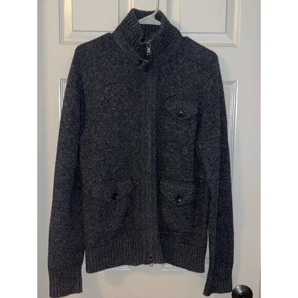 Banana Republic Men’s Wool Blend Full Zip Sweater‎ Jacket Navy Gray Marled M