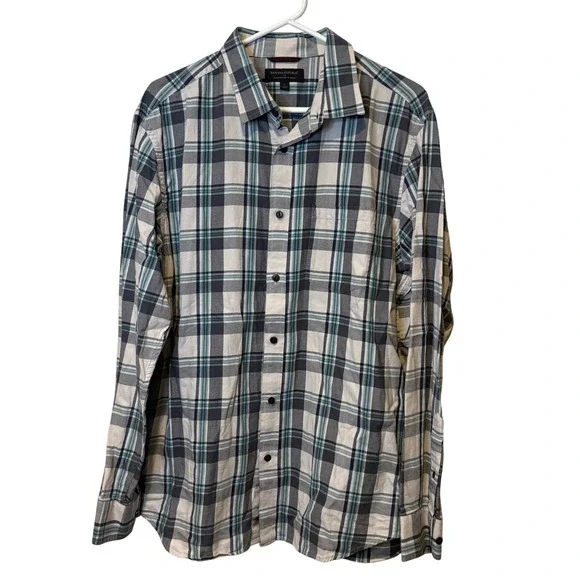 Banana Republic Lightweight Flannel Plaid‎ Button Down Shirt Mens Size L Preppy
