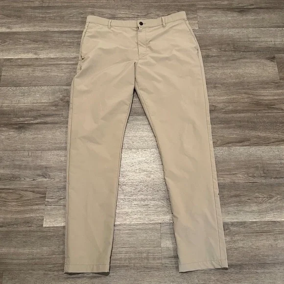 Banana Republic Mens Performance Golf Pants Tan Khaki Chino 38x34 Stretch Zipper