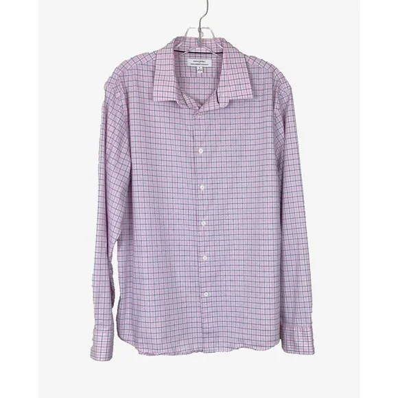 Banana Republic Men's Button Up Shirt Size L Pink Black White Plaid Untucked Fit