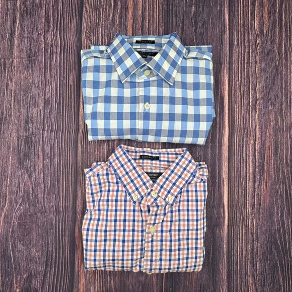 Banana Republic Camden Fit Shirt M Supima Cotton Gingham Buffalo Check Lot of 2