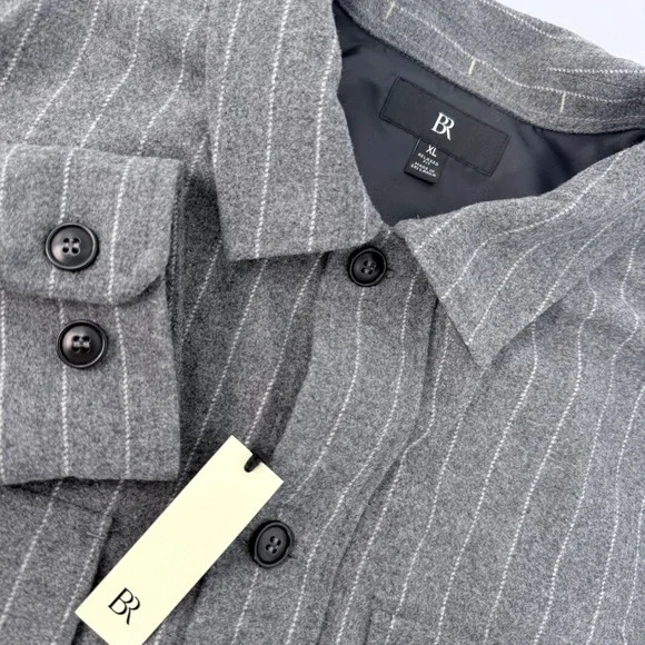 Banana Republic Men Sz XL Shacket Gray Stripe Wool Blend Unstructured Jacket NEW