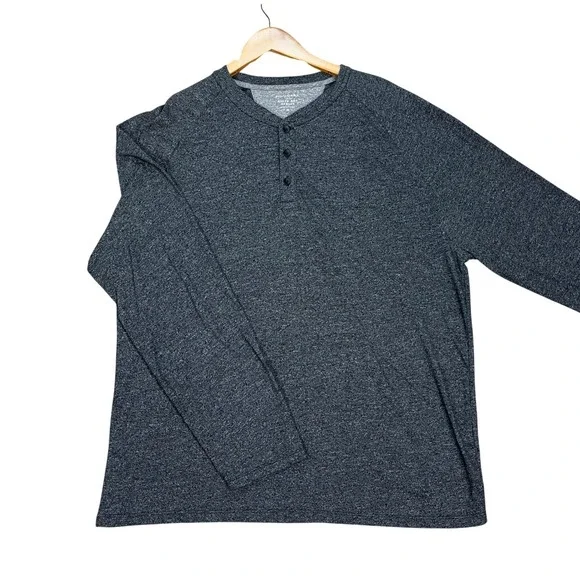 Banana Republic Mens XL Charcoal Gray Heathered Long Sleeve Quick Dry Henley EUC