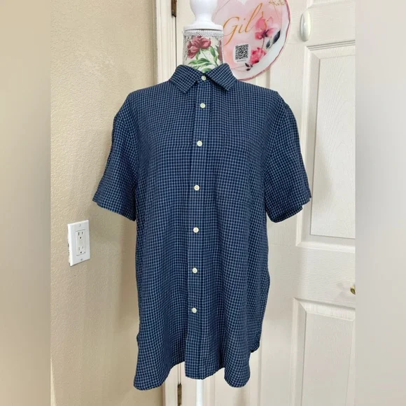Banana Republic Navy Checkered Button Down Shirt