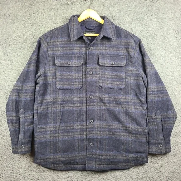Banana Republic Mens Quilted Wool Blend Shacket Navy Plaid Jacket 736723-01 L