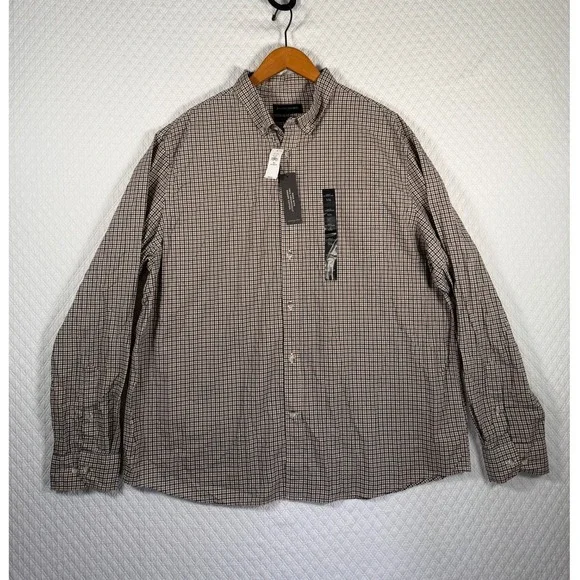 Banana Republic Mens XXL Slim Untucked Fit Shirt Brown Check Organic Cotton 5609