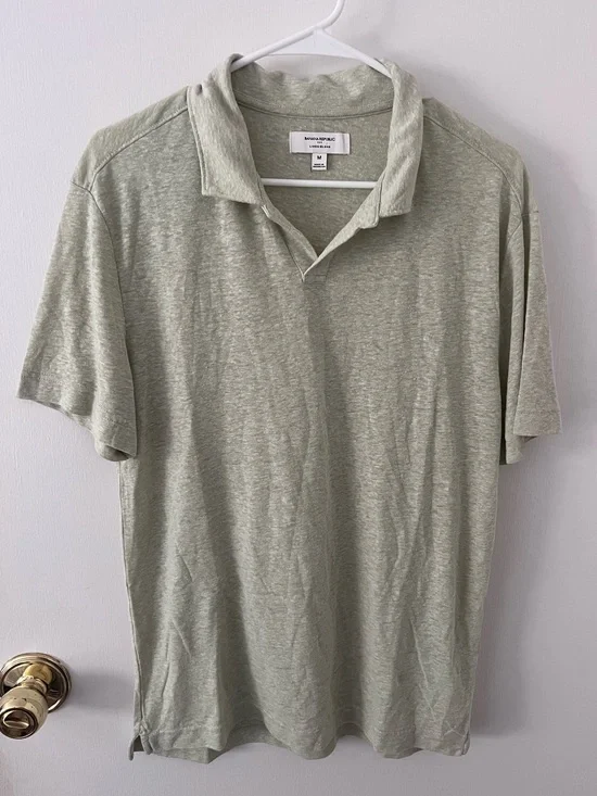Banana Republic Linen Blend Sweet Grass Light Green Polo Short Sleeve Medium
