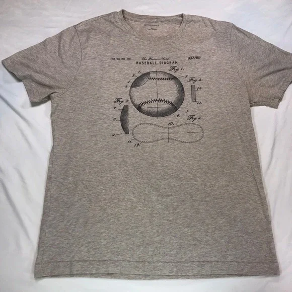 Banana Republic Mens Baseball Diagram Graphic T-Shirt Heather Beige Medium