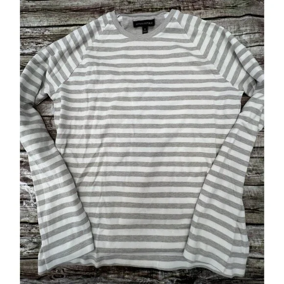 Banana Republic Mens Gray Striped Long-Sleeved Shirt Loose Fit Size Medium EUC