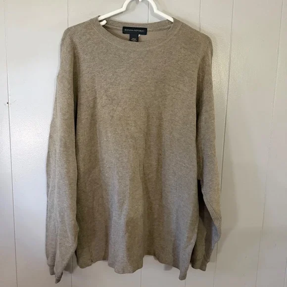 Banana Republic Ribbed Knit Sweater Mens‎ M Tan Crewneck Cotton Long Sleeve