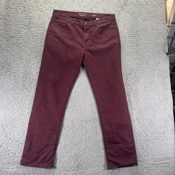 Banana Republic Travel Jeans Mens 36x32 Red Cotton Denim Straight Slim Stretch