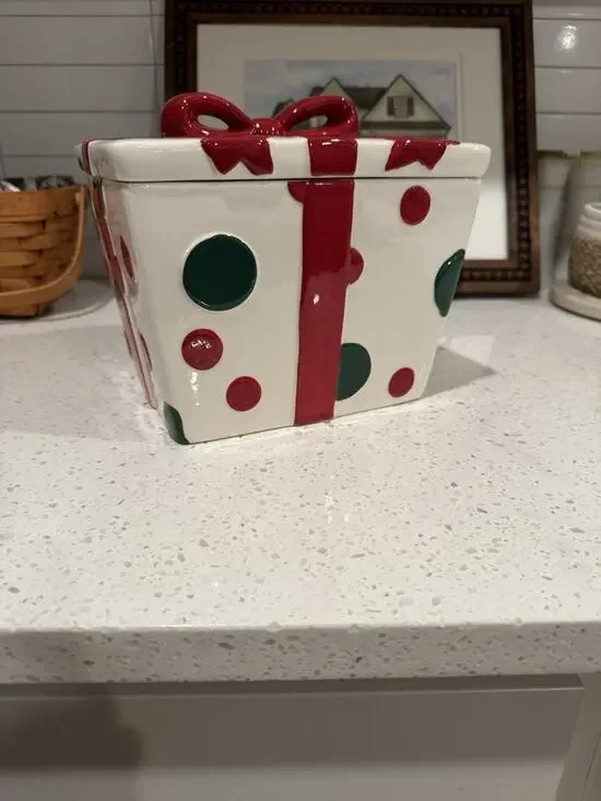 Real Home Ceramic Christmas Present Cookie Jar - Polka-dot