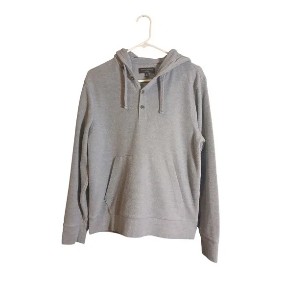Banana Republic Mens Blue Waffle Knit Henley Eco Hoodie Pullover Medium Blue